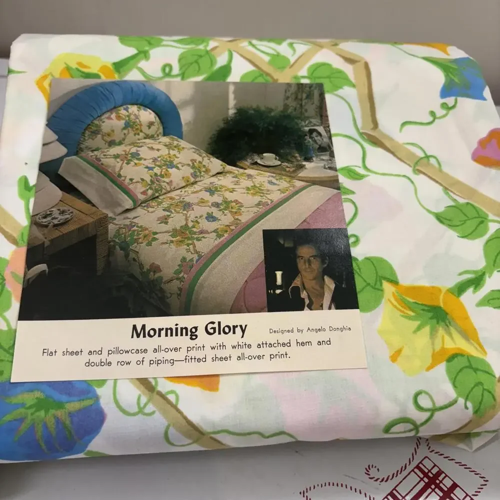 Vtg Utica Morning Glory full size sheet set